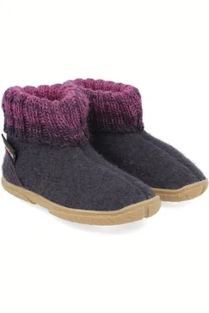 Haflinger Fidelius Yuki Kinderhausschuhe mit Kragen und Gummisohle unisex Hausschuh lila 26 EU