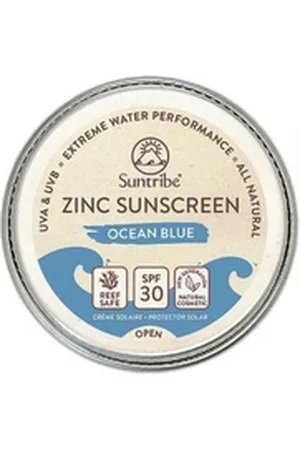 Suntribe Sonnenschutzcreme BIO Mineralisch Zinksonnencreme Gesicht & Sport LSF 30 Farbe Blau, 1 Aluminiumdose 15 g, 100% Natur
