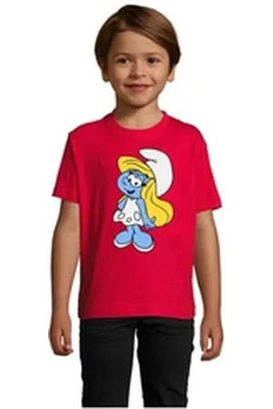 Blondie & Brownie T-Shirt Kinder Schlumpfine Schlumpf Schlumpfhausen Papa Schlumpf Smurf rot 10 Jahre (130/140)