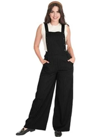 Banned Retro Latzhose Stripe Sail Retro Vintage Nadelstreifen Dungaree schwarz XXL