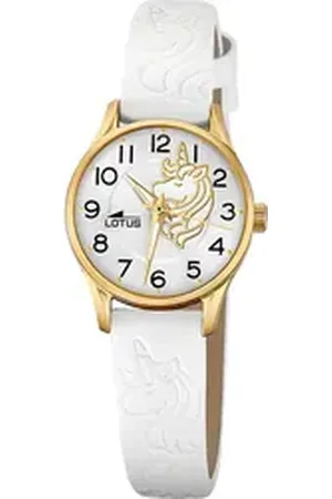 Lotus Quarzuhr Kinderuhr Leder weiß Junior, (Analoguhr), Kinder Armbanduhr rund, klein (ca. 23mm), Edelstahl weiß