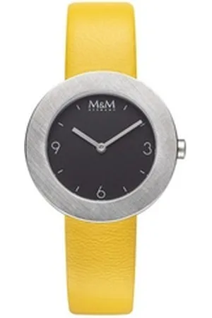 M&M Quarzuhr Armbanduhren Damen Leder Circle Line, (1-tlg), Analoguhr rund mit Lederarmband, Designer Uhr, deutsche Manufaktur, inkl. edles Etui gelb