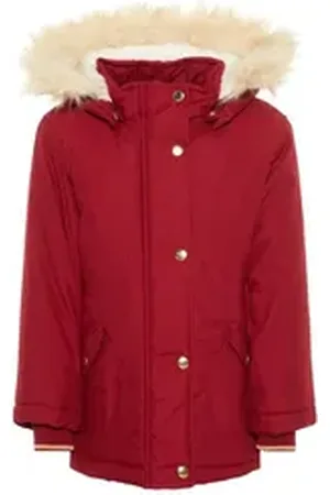 NAME IT Parka Mädchen Parka mit Teddyfutter mit abnehmbarer Kapuze, mit Stehkragen rot 92
