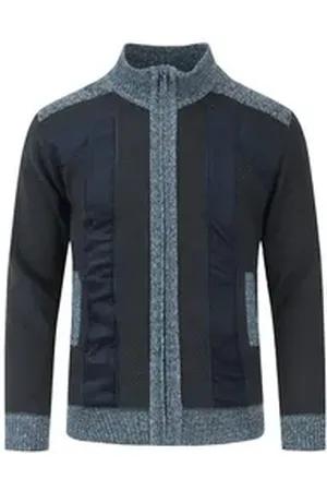 Allthemen Cardigan Herren Cardigan Grobstrick Gefüttert Pullover für Winter blau XL