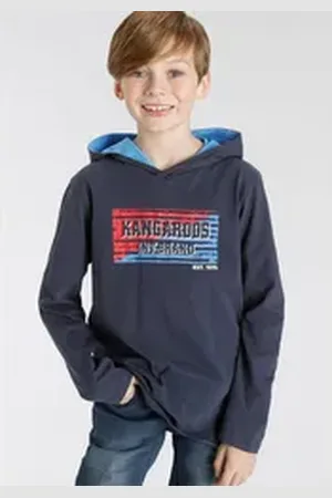 KangaROOS Kapuzenshirt für Jungen Langarm, Basic-Passform, mit trendigem Druck blau 164/170