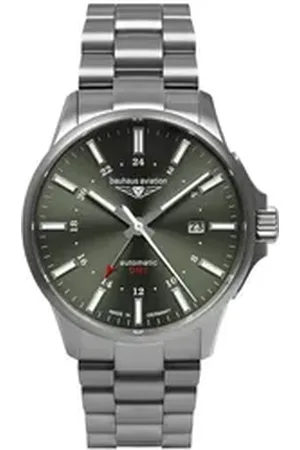 Bauhaus Automatikuhr Aviation Automatik GMT Titan grün