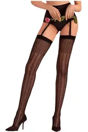 Fiore di Lucia Milano Strapsstrümpfe Sensual (Packung, 1 Paar) elegante Strapsstümpfe DEN30 in vertikalem Muster bunt|schwarz 5 (XL)