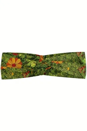 Abakuhaus Stirnband Elastisch und Angenehme alltags accessories Blumen Fractal Retro Dschungel-Kunst grün|rot