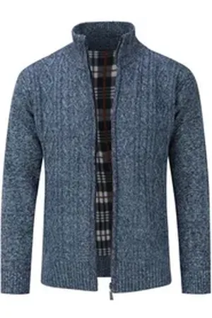 Allthemen Cardigan mit Stehkragen Herren warme Strickjacke blau M