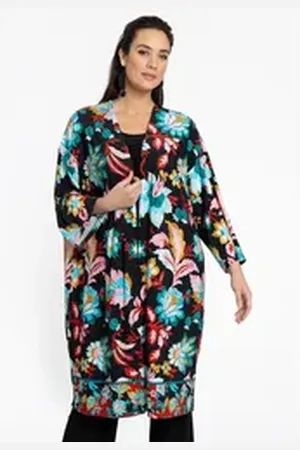 Yoek Strickponcho Damen Kimono Große Größen schwarz 42/44