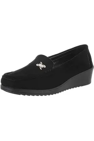 Ital-Design Damen Mokassins Freizeit Slipper (87214393) Keilabsatz/Wedge Mokassins in Schwarz schwarz 40 EU