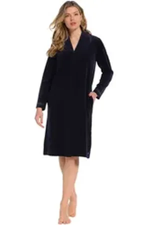 Pastunette Damenbademantel Damen Nikki Bademantel, kurz, Baumwollmischung, Schalkragen, geknöpft, durchgehend geknöpft blau XXL