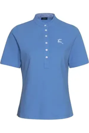 Luis Steindl T-Shirt Piqué-Shirt mit Vichykaro-Details blau XL