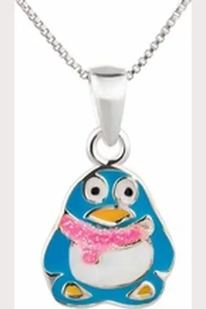 schmuck23 Kettenanhänger Anhänger mit Kette Pinguin 925 Silber Kinder Mädchen (Halskette mit Anhänger), Silberanhänger Kettenanhänger Kinderschmuck Halskette blau