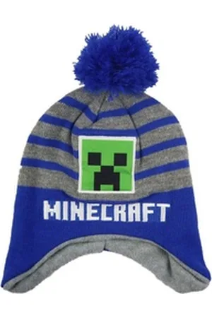 Minecraft Bommelmütze Creeper Jungen Kinder Wintermütze Gr. 52 bis 54 blau 52