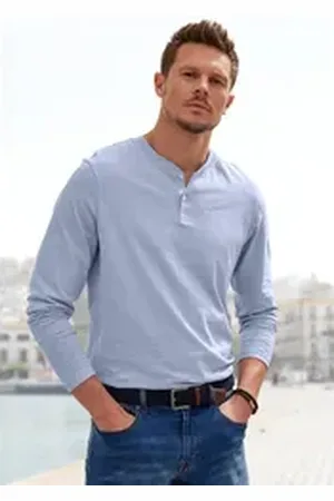 H.I.S H.I.S Henleyshirt Langarm, Shirt mit Knopfleiste aus strukturierter Baumwoll-Qualität blau XXL (60/62)