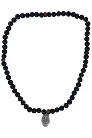 Aaron Bane Perlenkette Perlenkette mit Lava Edelsteine Glasperlen Edelstahl Wolfsanhänger (1-tlg)