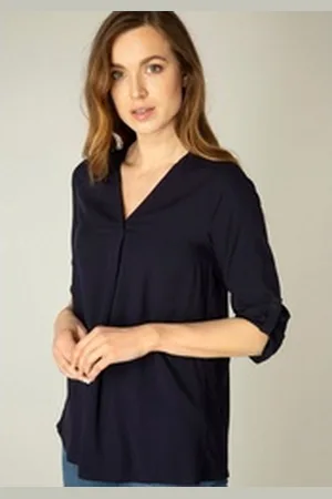 Base Level Shirtbluse mit V-Ausschnitt blau 42