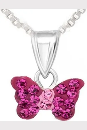 schmuck23 Kettenanhänger Anhänger Kette Schmetterling 925 Silber Kristalle Kinder Mädchen (Halskette mit Anhänger), Silberanhänger Kettenanhänger Kinderschmuck Halskette rosa