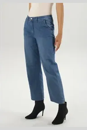 Aniston Straight-Jeans mit weitem Bein; regular waist blau 48