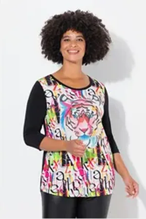 Angel of Style Angel of Style Longsleeve Langarmshirt Tiger-Motiv uni 3/4-Ärmel schwarz 44