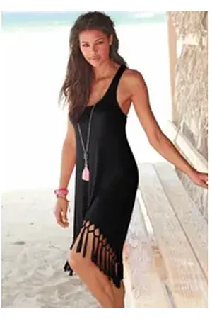 beachtime Longshirt mit Fransen, Shirtkleid, Strandkleid schwarz 40/42