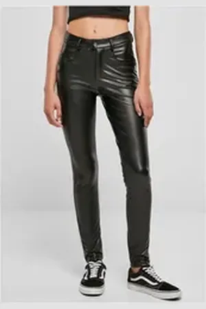 Urban classics Funktionshose Ladies Mid Waist Synthetic Leather Pants DamenKunstlederhose 30