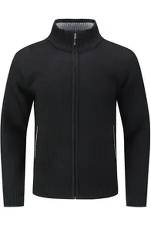 Allthemen Strickjacke mit Stehkragen Herren klassischer Cardigan schwarz XL