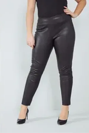 Happy Size Sara Lindholm Leggings Leder-Leggings Tight Fit echtes Leder schwarz 48