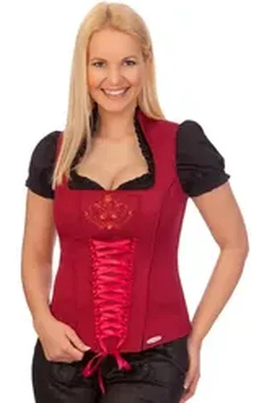 SPIETH & WENSKY Trachtenbluse Trachtenmieder - DESSAU - weinrot, dunkelblau rot