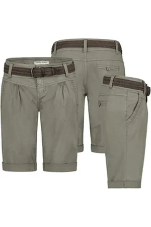 Fresh Made Bermudas Damen Short Bermuda kurze Hose Sommer Chino Stoff Hose mit Gürtel XS / 34
