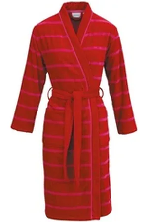 Carl Ross Damenbademantel 430110, Midilänge, Velours, Kimono-Kragen, Gürtel rot 40/42