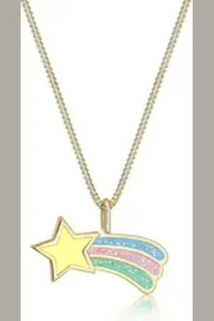 Elli Kette mit Anhänger Kinder Sternschnuppe Emaille Pastell 925 Silber vergoldet, Astro goldfarben