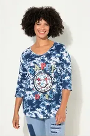 Angel of Style Angel of Style T-Shirt T-Shirt Batik-Muster Smiley V-Ausschnitt 3/4-Ärmel blau|grün 54