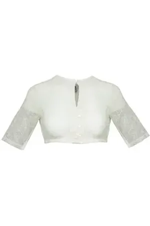 Bergweiss Trachten Dirndlbluse Hochgeschlossene Damen Spitzen Halbarm Bluse Xia - Ecru 42