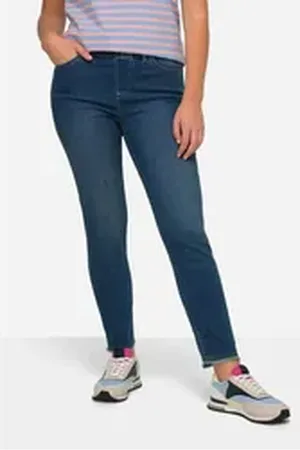 Laurasøn Regular-fit-Jeans 7/8-Slimhose schmale Passform 4-Pocket Fransensaum blau 56