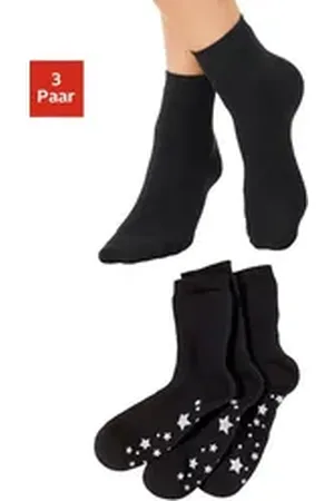 Lavana ABS-Socken (Packung, 3-Paar) mit Antirutschsohle im Sterndesign schwarz 39-42