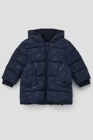QS by s.Oliver Langmantel Steppmantel mit Allovermuster Schleife blau 92