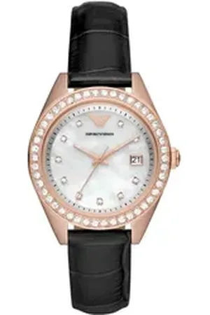 Giorgio Armani Emporio Armani Quarzuhr AR11505, Armbanduhr, Damenuhr, Datum, analog, Lederarmband, Datum schwarz