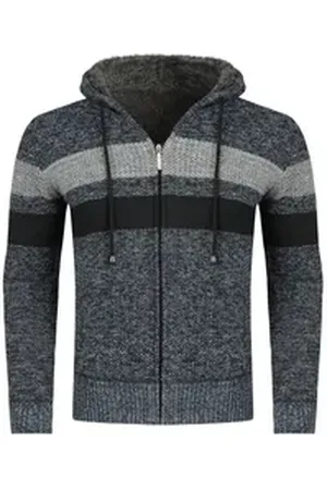 Allthemen Cardigan Herren Strickjacke mit Kapuze Männer Cardigan Grobstrick Kapuzenjacke blau M