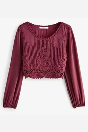 Next Langarmshirt Gestricktes Oberteil mit Web- und Häkeldetails (1-tlg) rot L