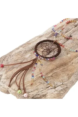 GURU-SHOP Perlenkette Ethno Kette, Modeschmuck Kette Traumfänger,.. braun|bunt