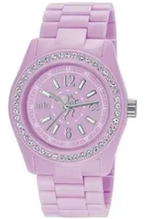 ESPRIT Edc by Quarzuhr Disco Glam Frosty Purple with Stones, aus Kunststoff, Edelstahlboden, Rosa, Zirkonia, Faltschließe