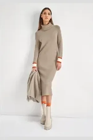 Daniel Hechter Strickkleid wadenlang, mit Rollkragen, aus Viskosemischung, lange Raglanärmel beige 44
