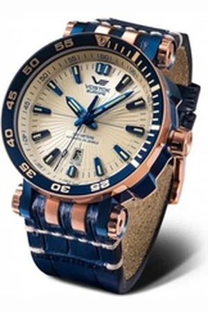 Vostok Automatikuhr NH35A-575E651, Energia Rocket, Herrenuhr inkl. 2 Armbänder: Leder/Silikonarmband blau