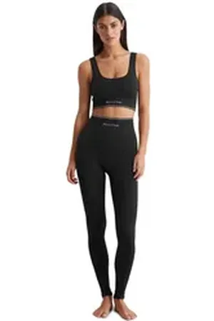 Marc O’ Polo Leggings Seamless Waffle mit kontrastigem Streifen und eingearbeitetem Logo schwarz L