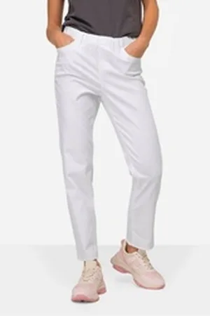 Laurasøn Funktionshose 7/8-Slimhose schmale Passform 4-Pocket Fransensaum weiß 46