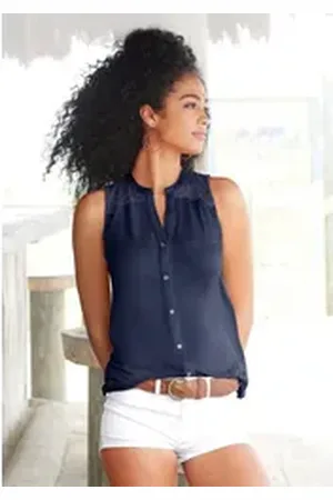QS by s.Oliver Strandtop mit Spitzeneinsatz blau 36/38
