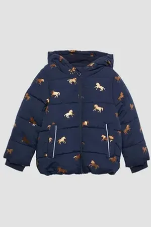 QS by s.Oliver Funktionsjacke Steppjacke mit schimmerndem Print und Fleecefutter Artwork blau 92