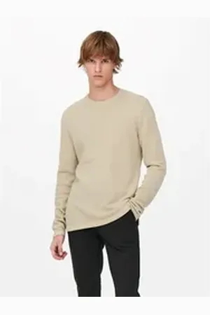 Only & Sons Strickpullover Dünner Langarm Strickpullover Rundhals Basic Sweater ONSPANTER ONSPANTER REG 12 STRUC CREW KNIT NOOS beige L